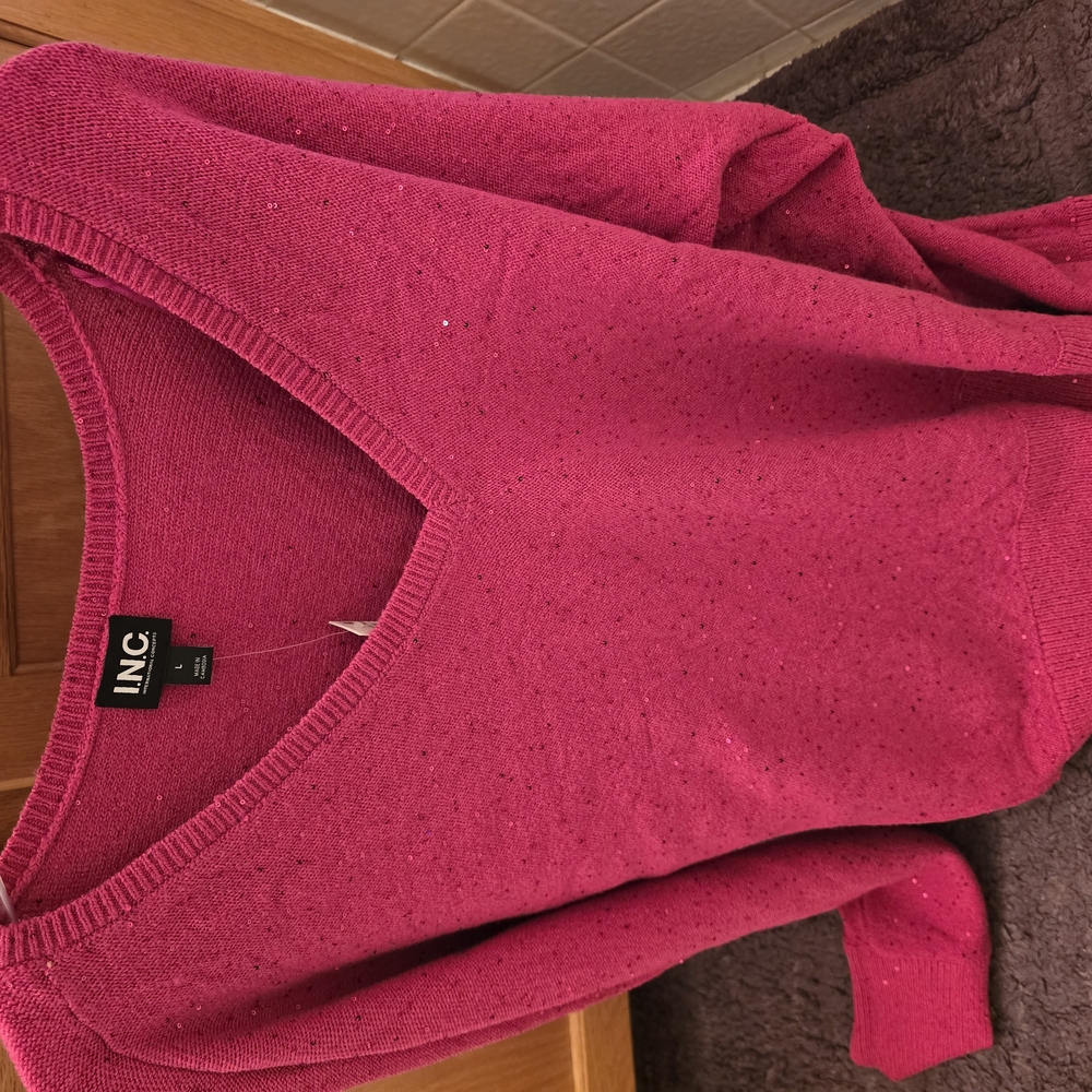 INC International Concepts V-Neck Sweater in Pink